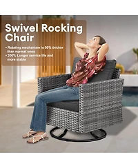 Xizzi Patio Furniture Set 6 Piece Outdoor Sectional Sofa with Rocking Swivel Chairs Square Fire Pit Table Loveseat All Weather Wicker Rattan Conve
