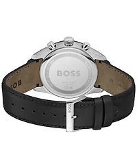 Hugo Boss Men's Grand Prix 44 Quartz Chronograph Black Leather Watch, 44.50mm