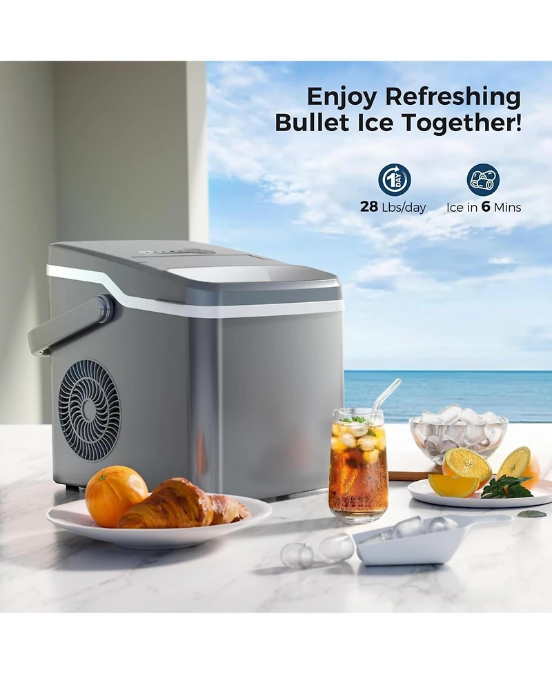 Kismile Ice Makers Countertop,28Lbs/Day,Collapsible Portable Countertop Ice Maker Machine with Handle, 2 Sizes of Ice Cube,9 Pcs/7 Mins,Small Ice Make
