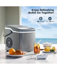 Kismile Ice Makers Countertop,28Lbs/Day,Collapsible Portable Countertop Ice Maker Machine with Handle, 2 Sizes of Ice Cube,9 Pcs/7 Mins,Small Ice Make