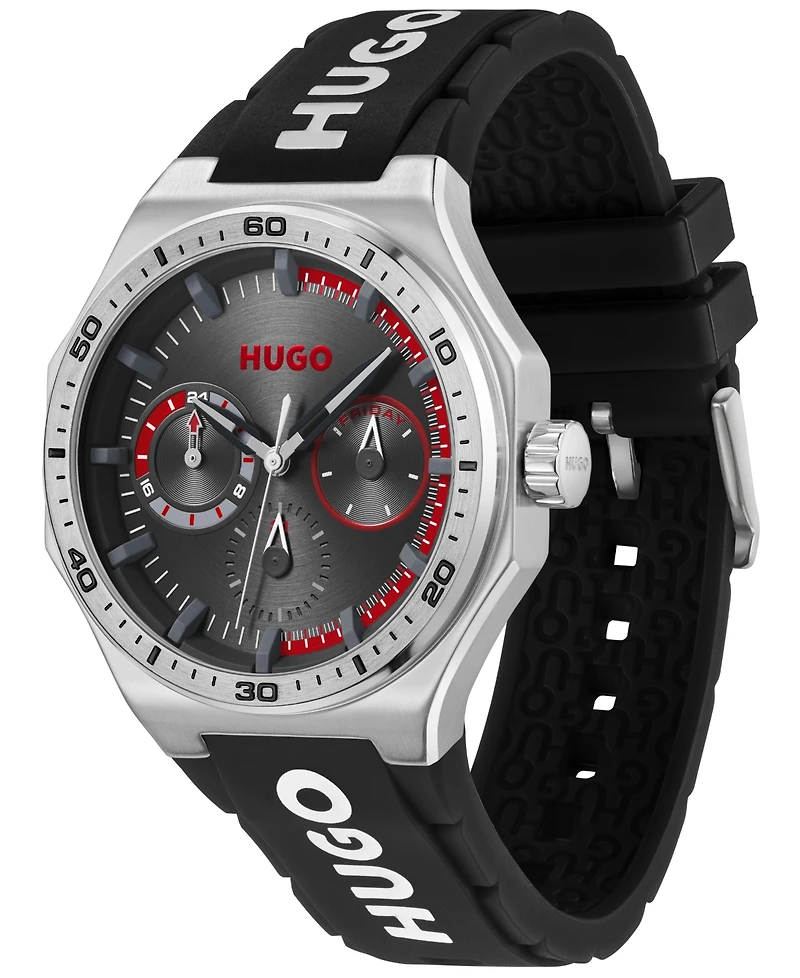 Hugo Boss Men's Grail Sport Quartz Multifunction Black Silicone Watch, 44mm