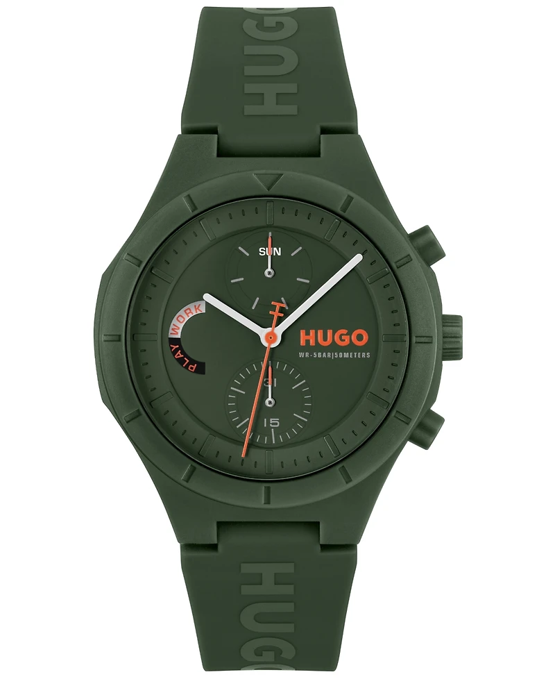 Hugo Boss Men's Lit Multi Quartz Multifunction Green Silicone Watch, 44mm