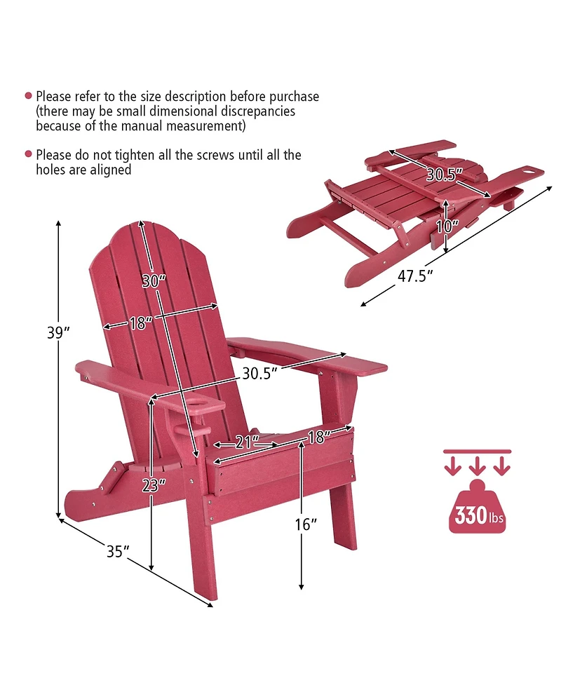 Gymax 2PCS Patio Folding Adirondack Chair Weather Resistant Cup Holder Yard