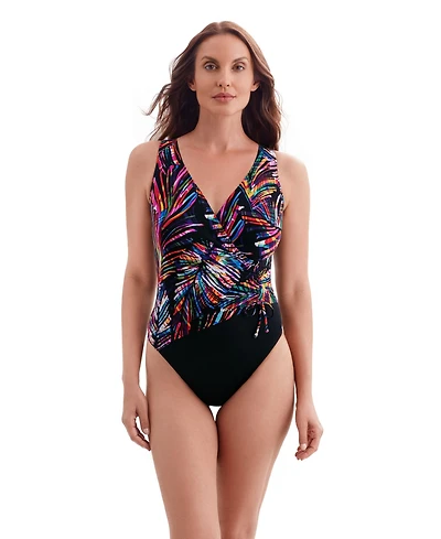 Longitude by Mimi Flamingo Women's Coolangata Shirred Faux Tie Surplice Modern Leg One Piece Swimsuit