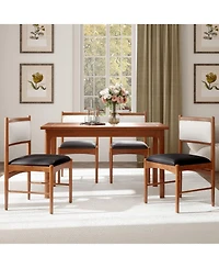 Wooden Dining Chair Set of 2 with Rubber Wood Frame and Faux Sherpa Backrest