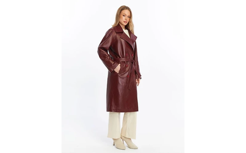 Furniq Uk Women's Leather Trench Coat