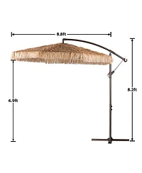 Aoodor 9ft Thatched Tiki Patio Umbrella, Cantilever Offset Umbrella with Hand-Push Tilt (No Base)