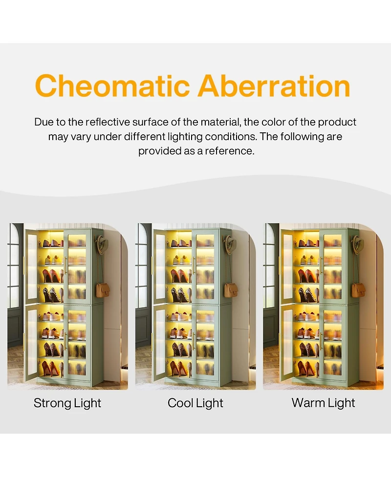 Tribesigns Tall Shoe Cabinet with Acrylic Doors and Led Lights, 8-Tier Entryway Storage Rack Adjustable Shelves Hanging Hooks