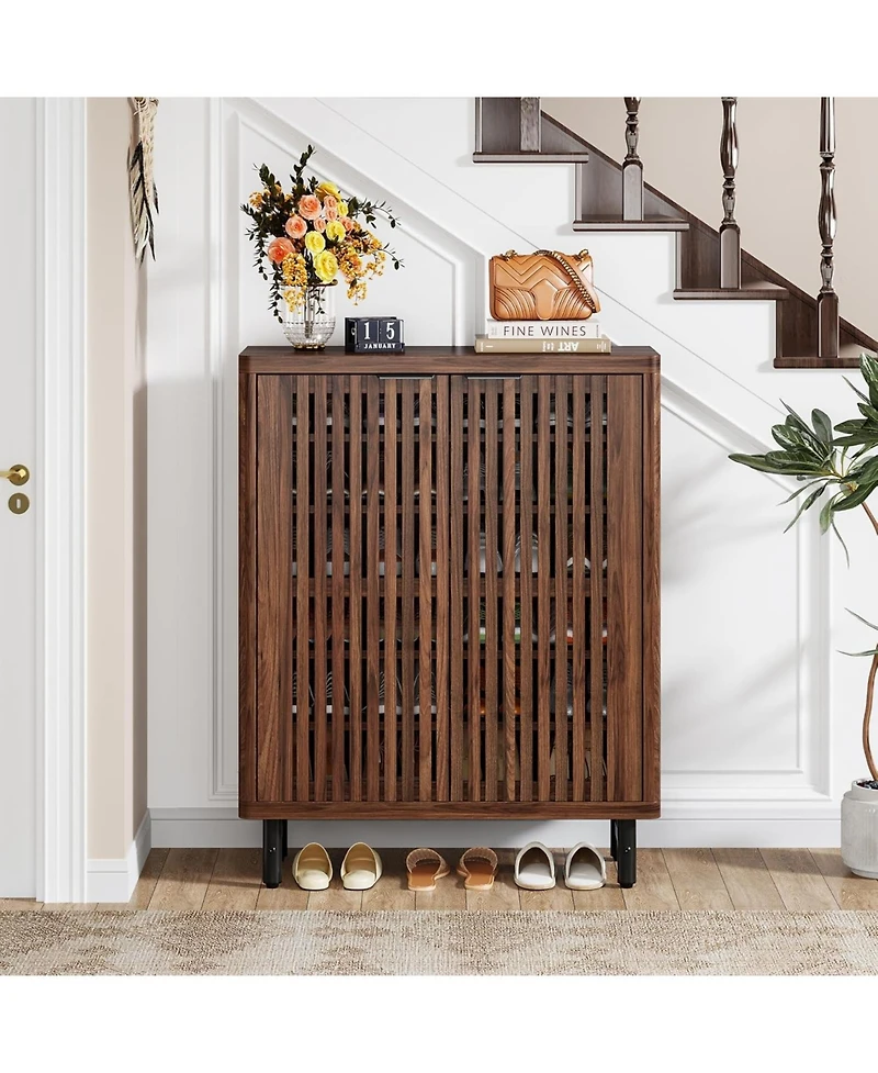 Tribesigns 6-Tier Shoe Cabinet with Shutter Doors, Modern Freestanding Shoe Organizer Cabinet with Adjustable Shelves, Large Wooden Shoe Storage Cabin