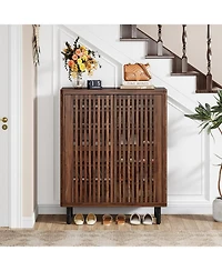 Tribesigns 6-Tier Shoe Cabinet with Shutter Doors, Modern Freestanding Shoe Organizer Cabinet with Adjustable Shelves, Large Wooden Shoe Storage Cabin