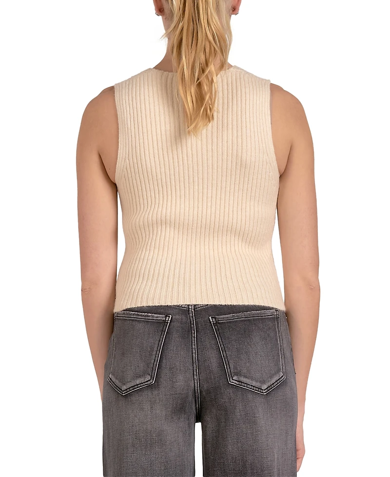 Elan Women's Ribbed-Knit Sleeveless Button-Front Vest