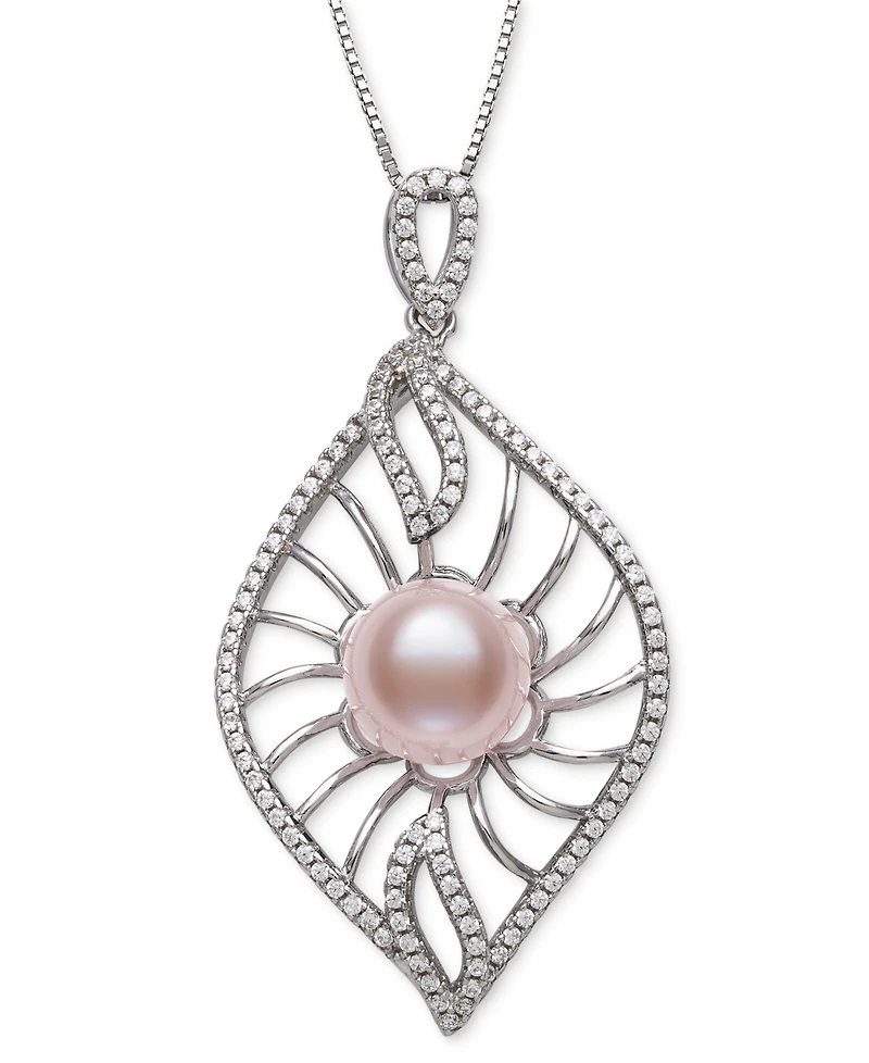 Belle de Mer Dyed Black Peacock Cultured Freshwater Pearl (10-11mm) & Lab Created White Sapphire (1 ct. t.w.) Pendant 18" Necklace in Sterling Silver