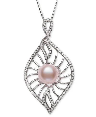 Belle de Mer Dyed Black Peacock Cultured Freshwater Pearl (10-11mm) & Lab Created White Sapphire (1 ct. t.w.) Pendant 18" Necklace in Sterling Silver