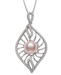 Belle de Mer Dyed Black Peacock Cultured Freshwater Pearl (10-11mm) & Lab Created White Sapphire (1 ct. t.w.) Pendant 18" Necklace in Sterling Silver