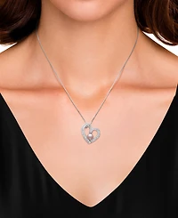 Belle de Mer Dyed Black Peacock Cultured Freshwater Pearl (6-7mm) & Cubic Zirconia Heart Pendant 18" Necklace Sterling Silver