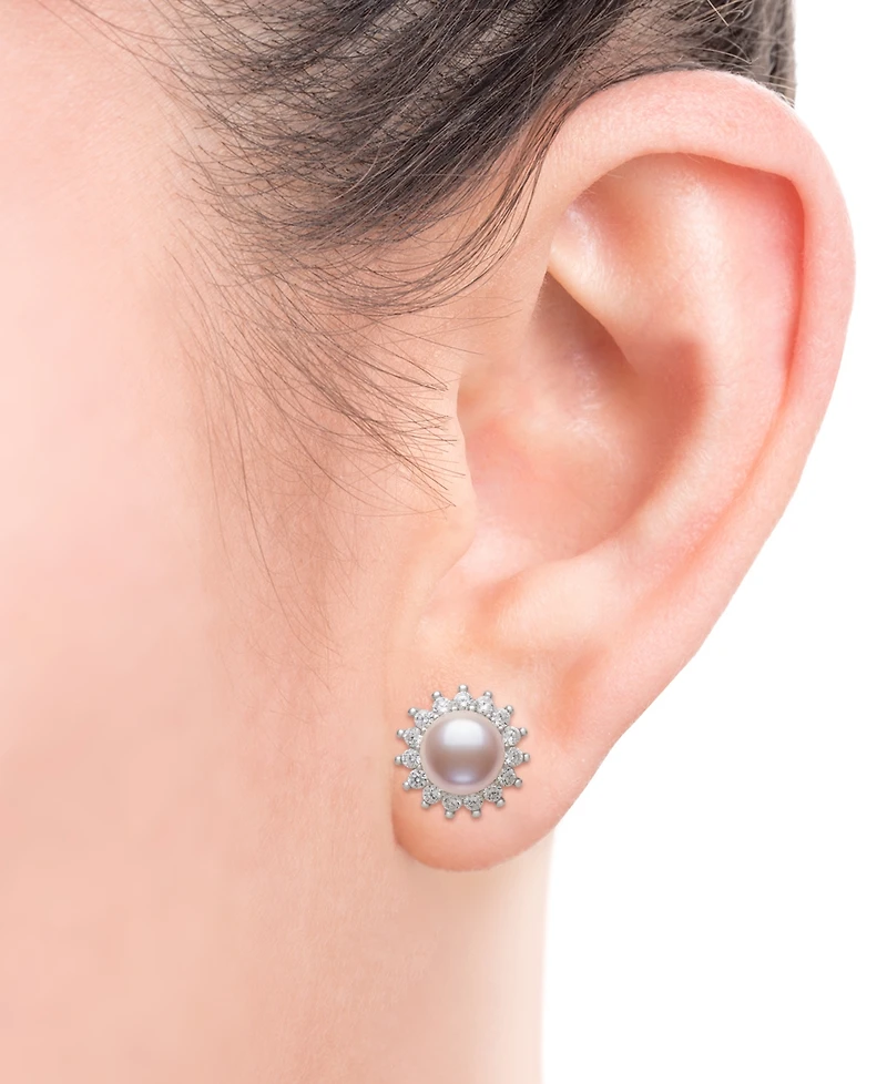 Belle de Mer Dyed Black Peacock Cultured Freshwater Pearl (6-7mm) & Lab-Created Sapphire (1-3/4 ct. t.w.) Pendant Necklace & Stud Earrings Set in Ster