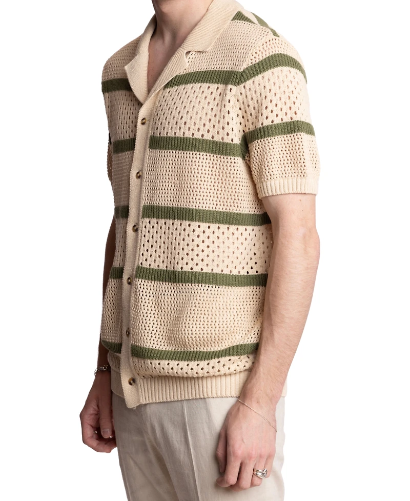 Paisley & Gray Men's Slim Fit Short Sleeve Crochet Cardigan Sweater