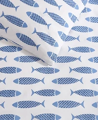 Nautica Woodblock Fish Percale 3-Pc. Duvet Cover Set, King