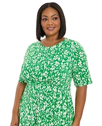 London Times Plus Size Floral-Print Short-Sleeve Midi Dress