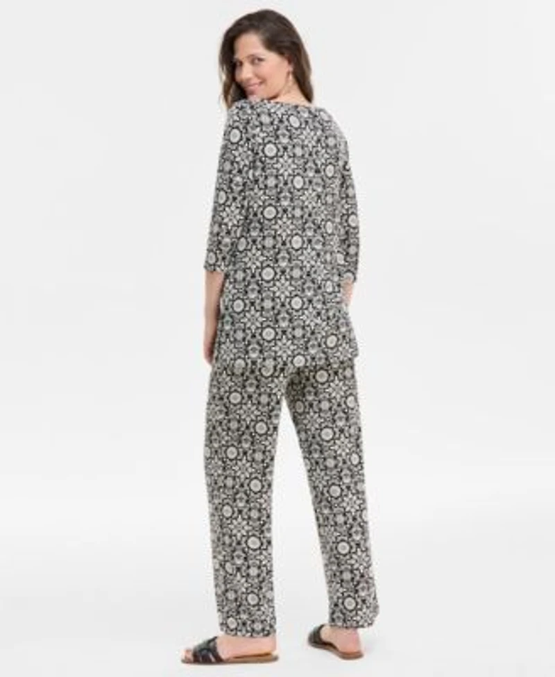 Jm Collection Womens Printed Boat Neck Tunic Pants Exclusively At Macys
