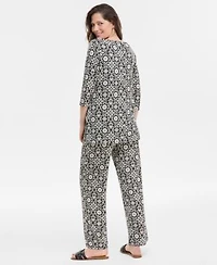 Jm Collection Womens Printed Boat Neck Tunic Pants Exclusively At Macys