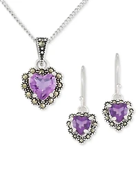 2-Pc. Set Amethyst (2 ct. t.w.) & Marcasite Pendant Necklace & Matching Drop Earrings in Sterling Silver