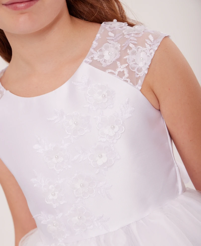 Bonnie Jean Big Girls Cascading Flower Applique Communion Dress