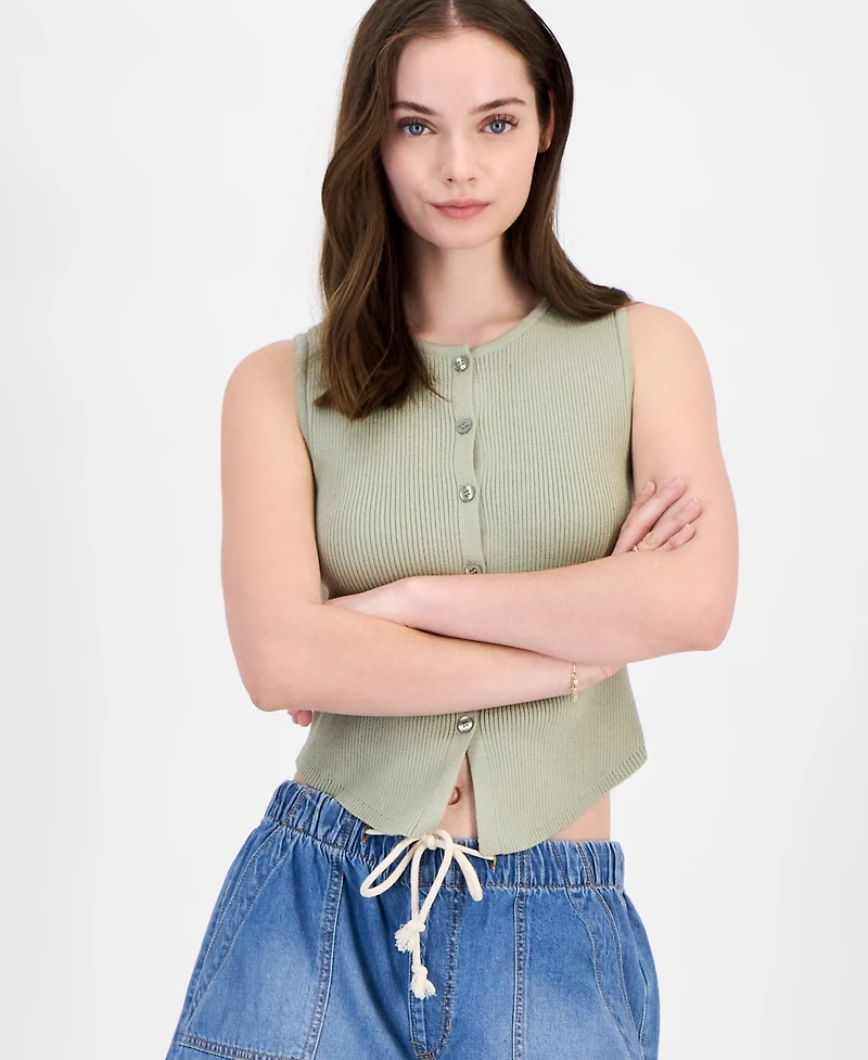 Ultra Flirt Juniors' Button Front Ribbed Sweater Tank