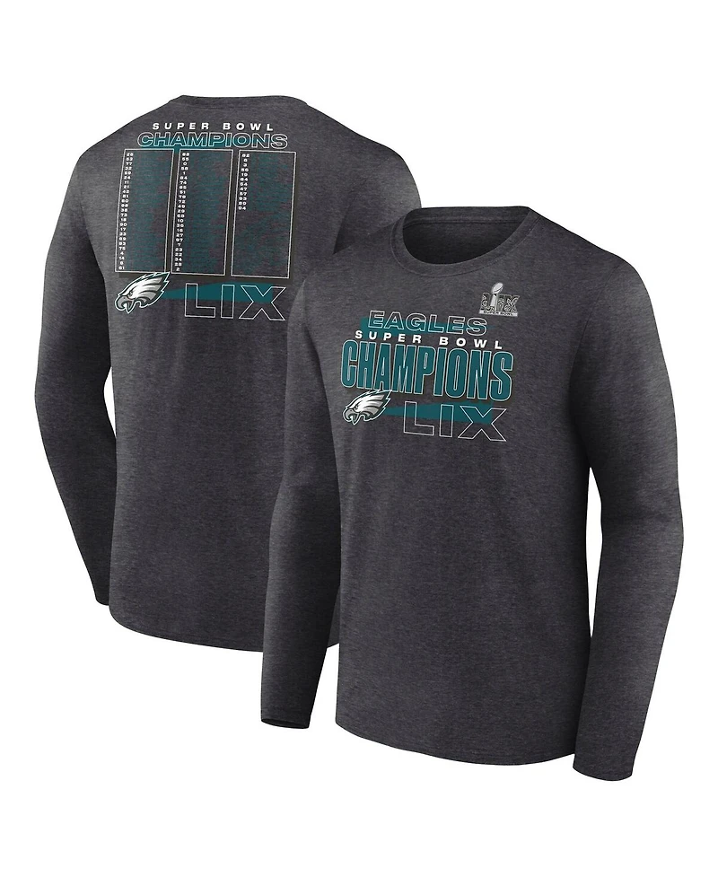 Fanatics Men's Heather Charcoal Philadelphia Eagles Super Bowl Lix Champions Roster Long Sleeve T-Shirt