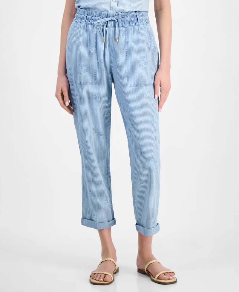 Nautica Jeans Women's Striped Floral Jogger Pants