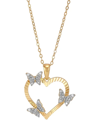 Diamond Butterfly Open Heart Pendant Necklace (1/10 ct. t.w.) in 14k Gold-Plated Sterling Silver, 16" + 2" extender