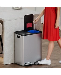 iTouchless SoftStep 16 Gallon Stainless Steel Dual Compartment Combo Step Pedal Trash Can and Recycle Bin with Dual Odor Filters and Color-Coded Remov