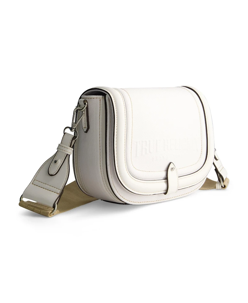 True Religion Distressed Logo Denim Saddle Bag