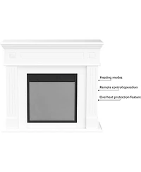 Kismile Electric Fireplace Mantel Package Wooden Surround Firebox Tv Stand Free Standing Heater with Logs, Adjustable Led Flame, Re