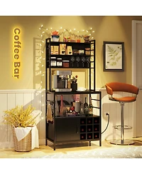 Bar Cabinet with Wine Bottle Holders and S-Hooks for Glassware Accessories