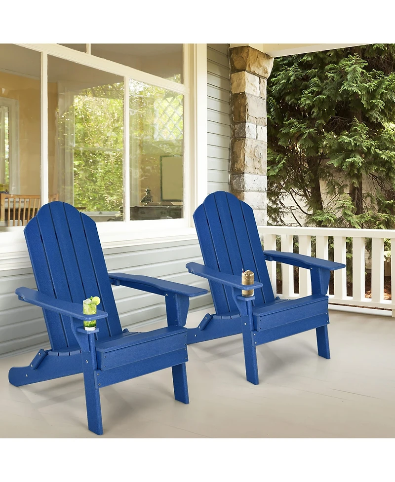 Gymax Patiojoy Folding Patio Adirondack Chair Weather Resistant Cup Holder Yard