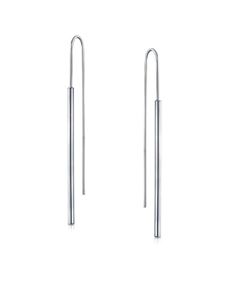 Bling Jewelry Minimalist Geometric Dangle Earrings Linear Bar Threader in Sterling Silver