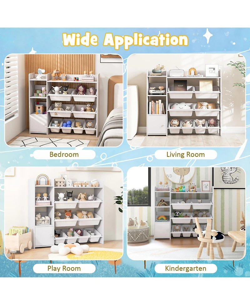 4-Tier Kids Toy Storage Organizer Bookshelf and Toy Storage Rack with Door