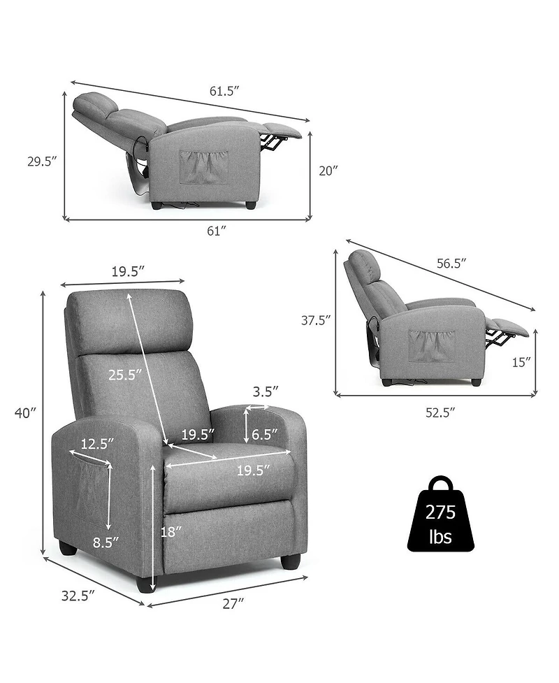Recliner Sofa Wingback Chair with Massage Function
