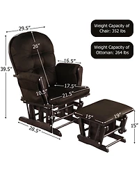 Wood Glider and Ottoman Set with Padded Armrests Detachable Cushion
