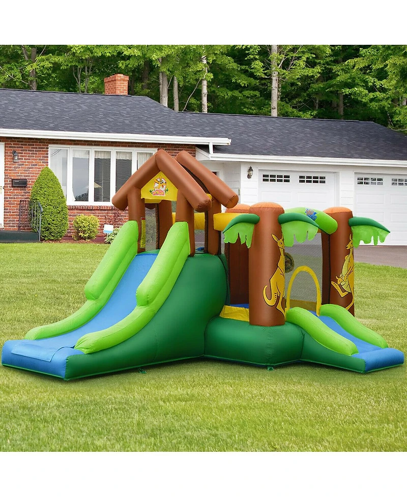 Kids Inflatable Jungle Bounce House Castle with Carry Bag Fun Outdoor Playset