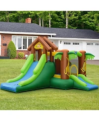 Kids Inflatable Jungle Bounce House Castle with Carry Bag Fun Outdoor Playset