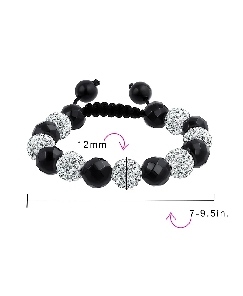 Bling Jewelry Black White Pave Crystal Bracelet Ball Cord String Adjustable