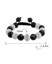 Bling Jewelry Black White Pave Crystal Bracelet Ball Cord String Adjustable
