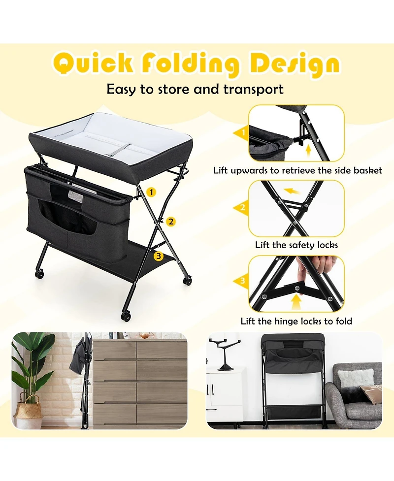 Gouun Portable Adjustable Height Newborn Nursery Organizer with Wheel