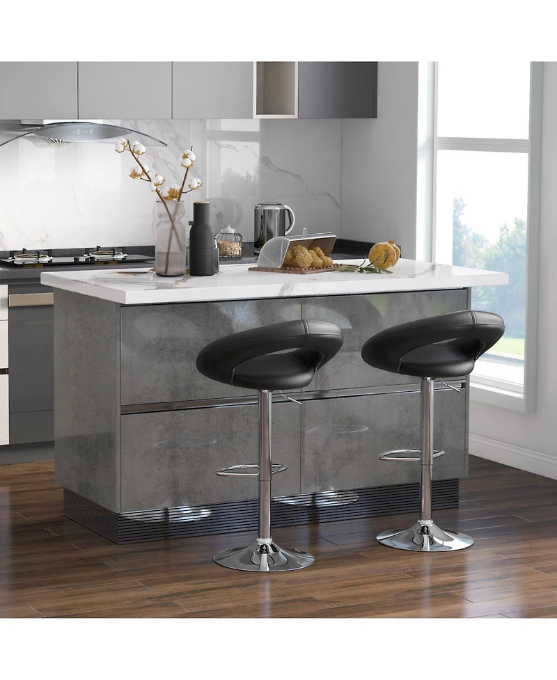 Height Adjustable Bar Stools Set of 2 with Hollow Back and Footrest