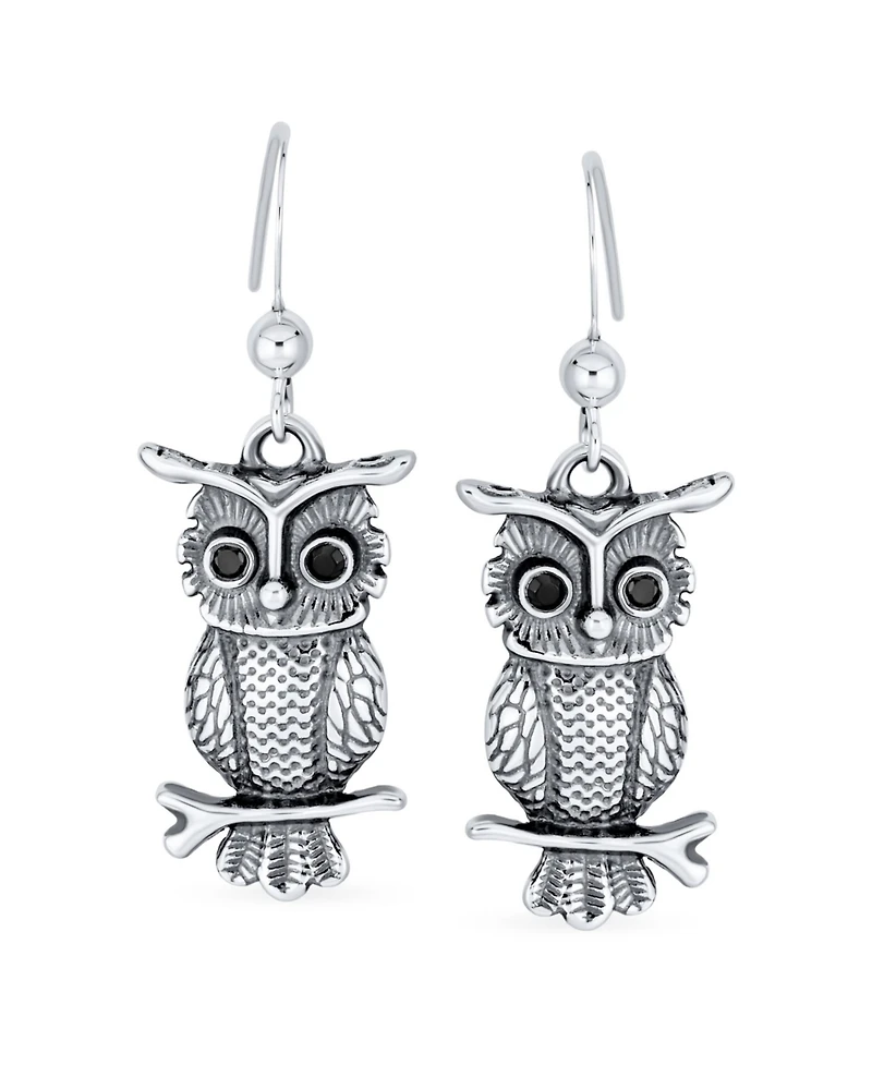 Bling Jewelry Flying Bird Dangle Earrings Owl Design Oxidized Sterling Silver