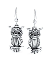 Bling Jewelry Flying Bird Dangle Earrings Owl Design Oxidized Sterling Silver
