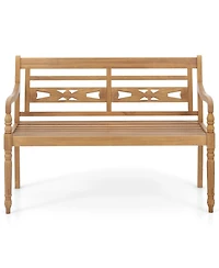 2-Person Teak Wood Patio Bench with Wide Backrest and Curved Armrests