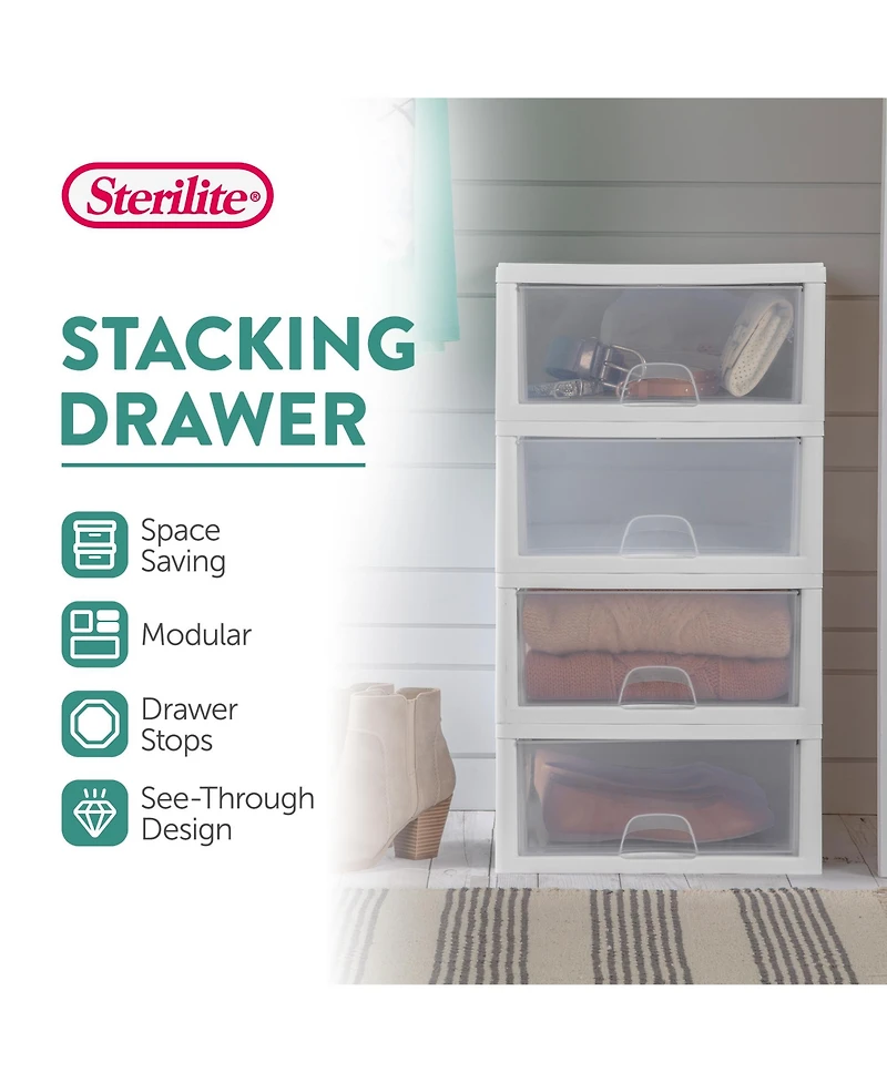 Sterilite 16 Quart Clear Plastic Stacking Storage Drawer Container Box, 6 Pack